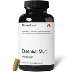 Momentous Essential Multivitamin bottle for daily wellness and energy support.