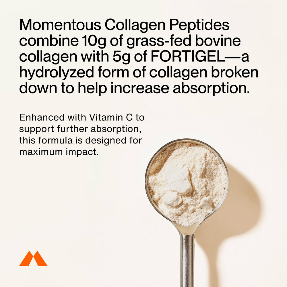Momentous Fortigel collagen peptide formula badge highlights research-backed design