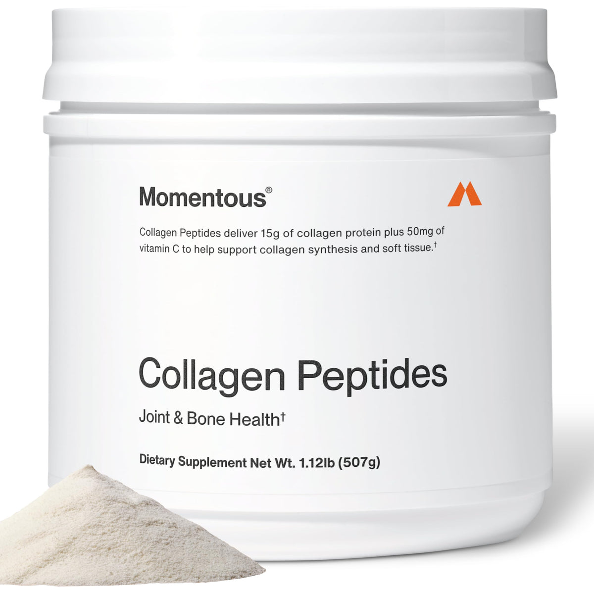 Momentous Grass-Fed Collagen Powder bottle for daily use and premium packaging