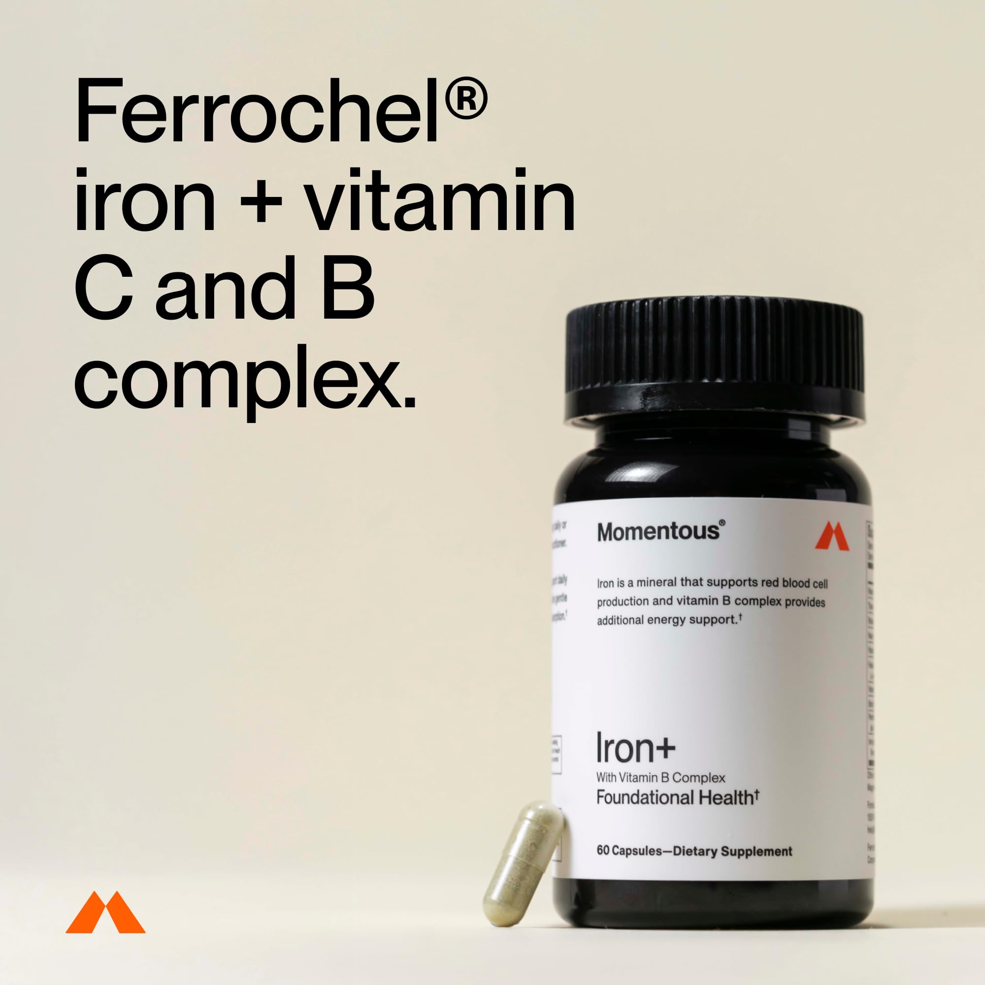 Momentous Iron+ label shows NSF Certified for Sport and purity