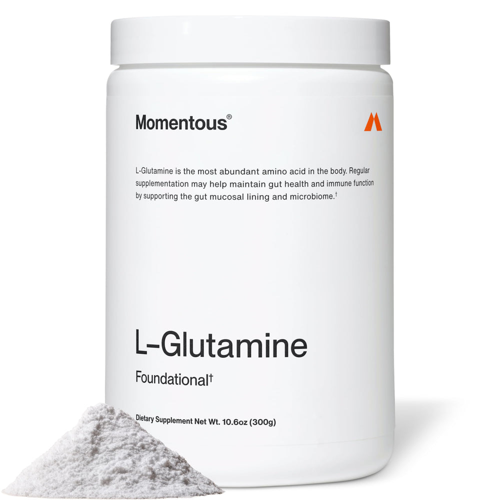 Momentous L-Glutamine Powder bottle label shows NSF Certified for Sport.
