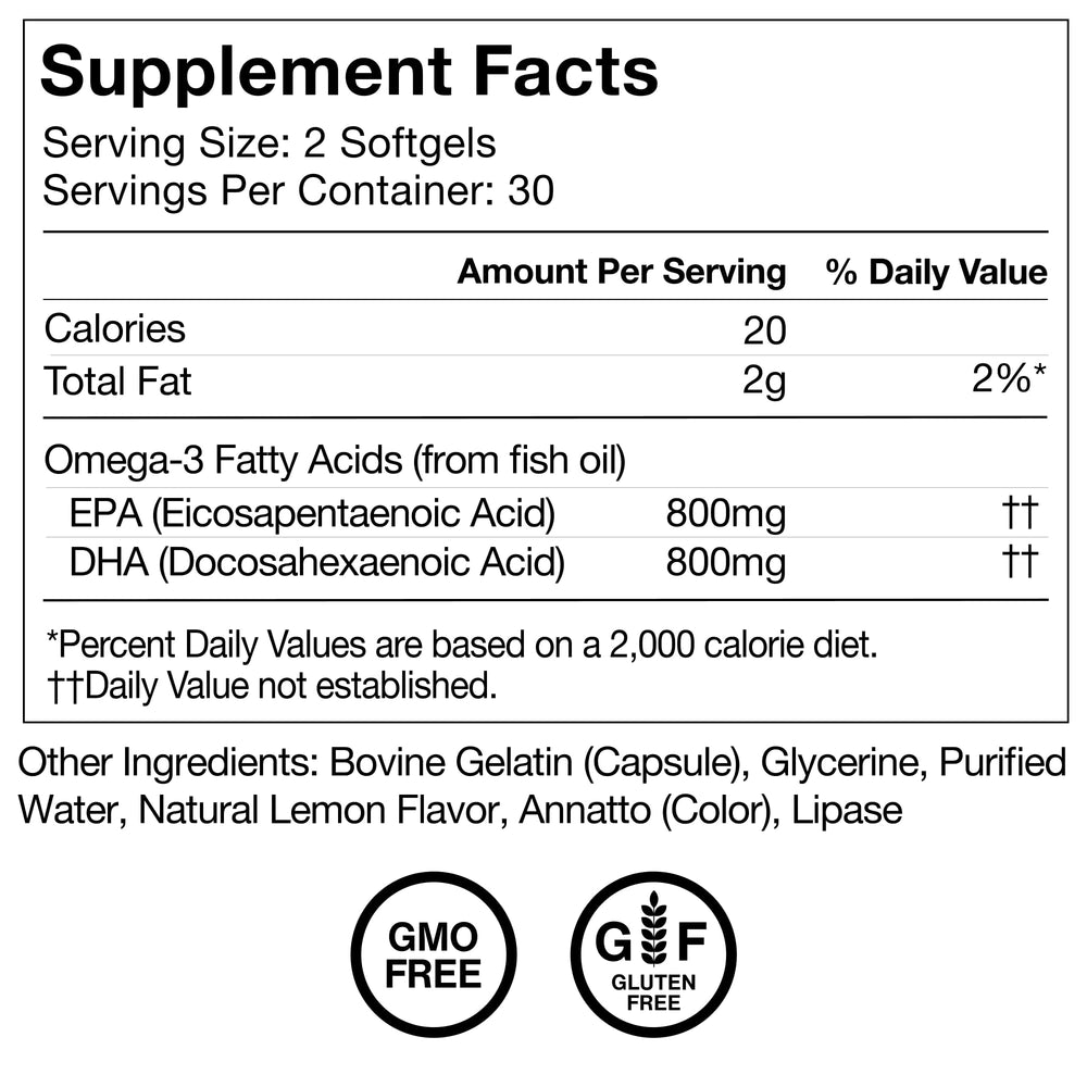 Momentous Omega-3 amber bottle on counter communicates premium quality and freshness