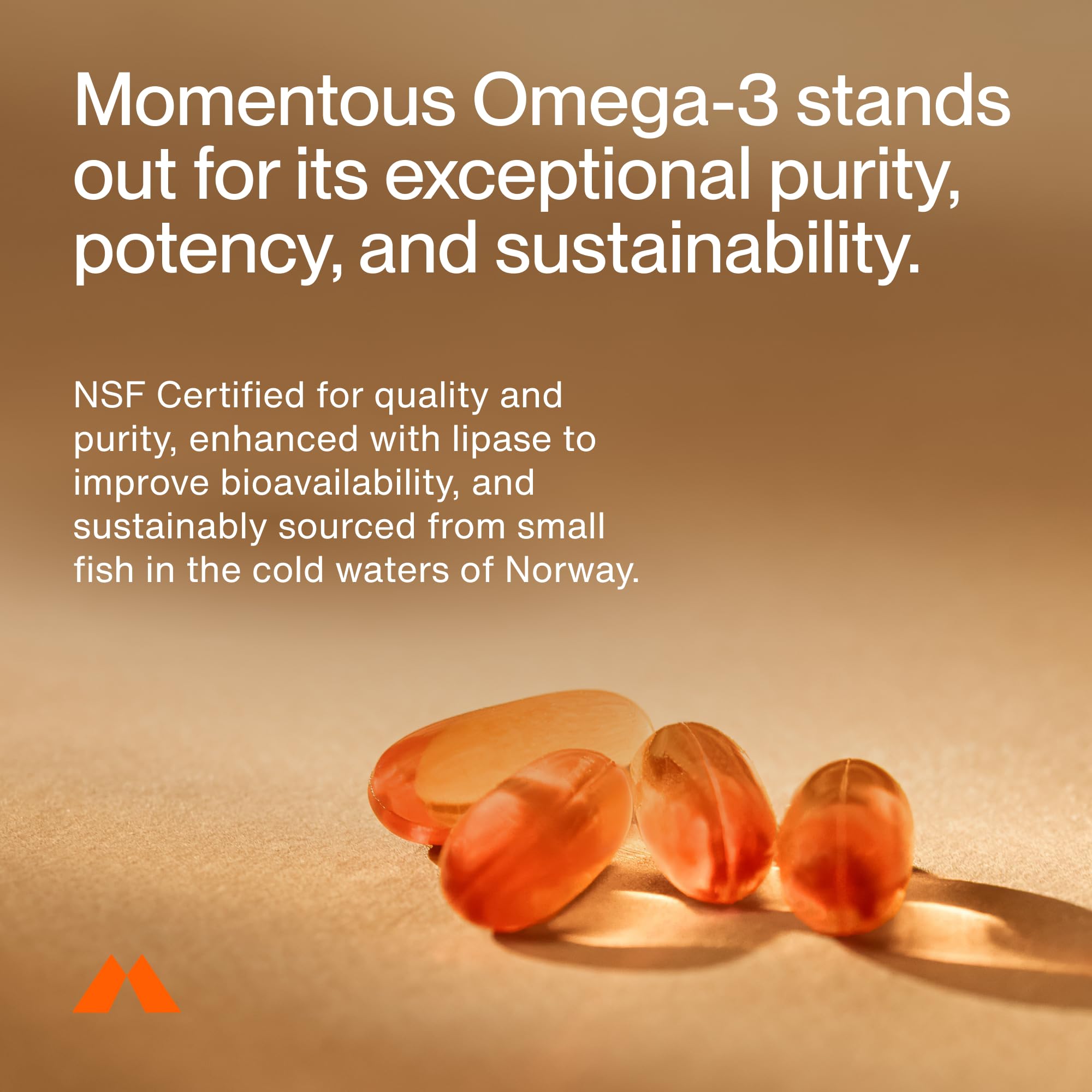 Momentous Omega-3 label highlights NSF certification and pure, low-mercury fish sources