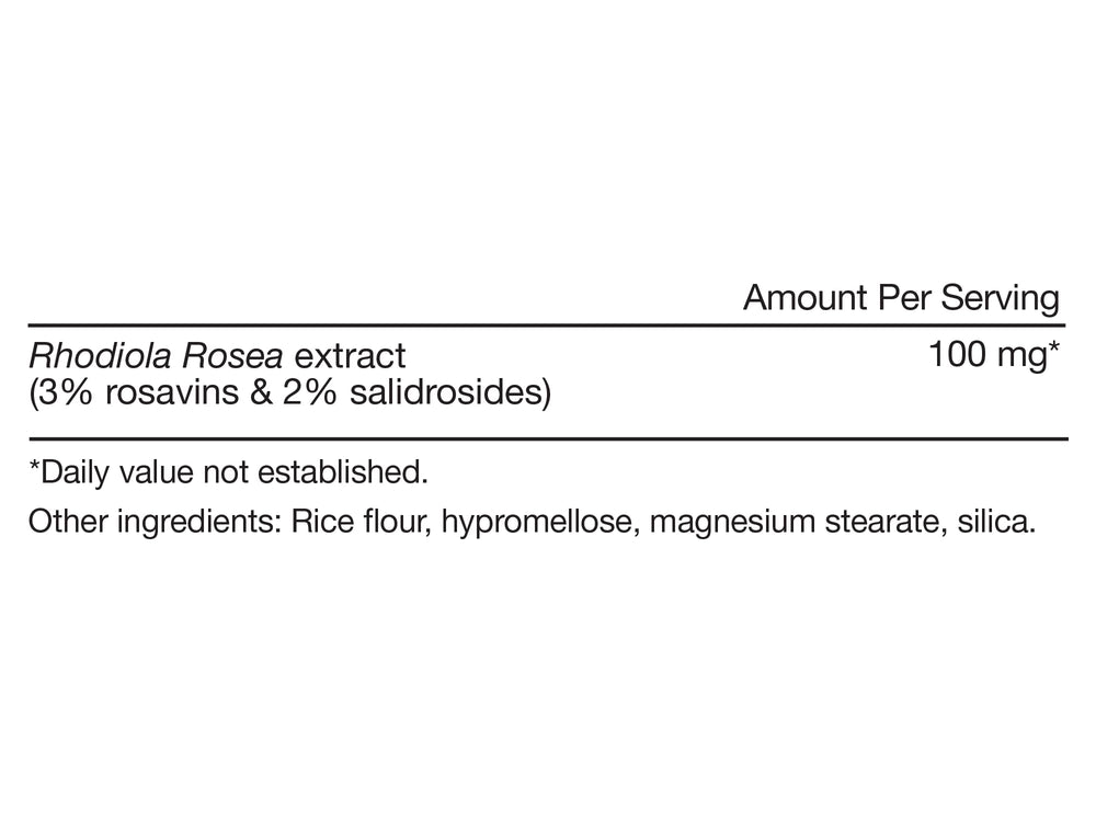Momentous Rhodiola Rosea label close-up highlighting vegan and gluten-free credentials.