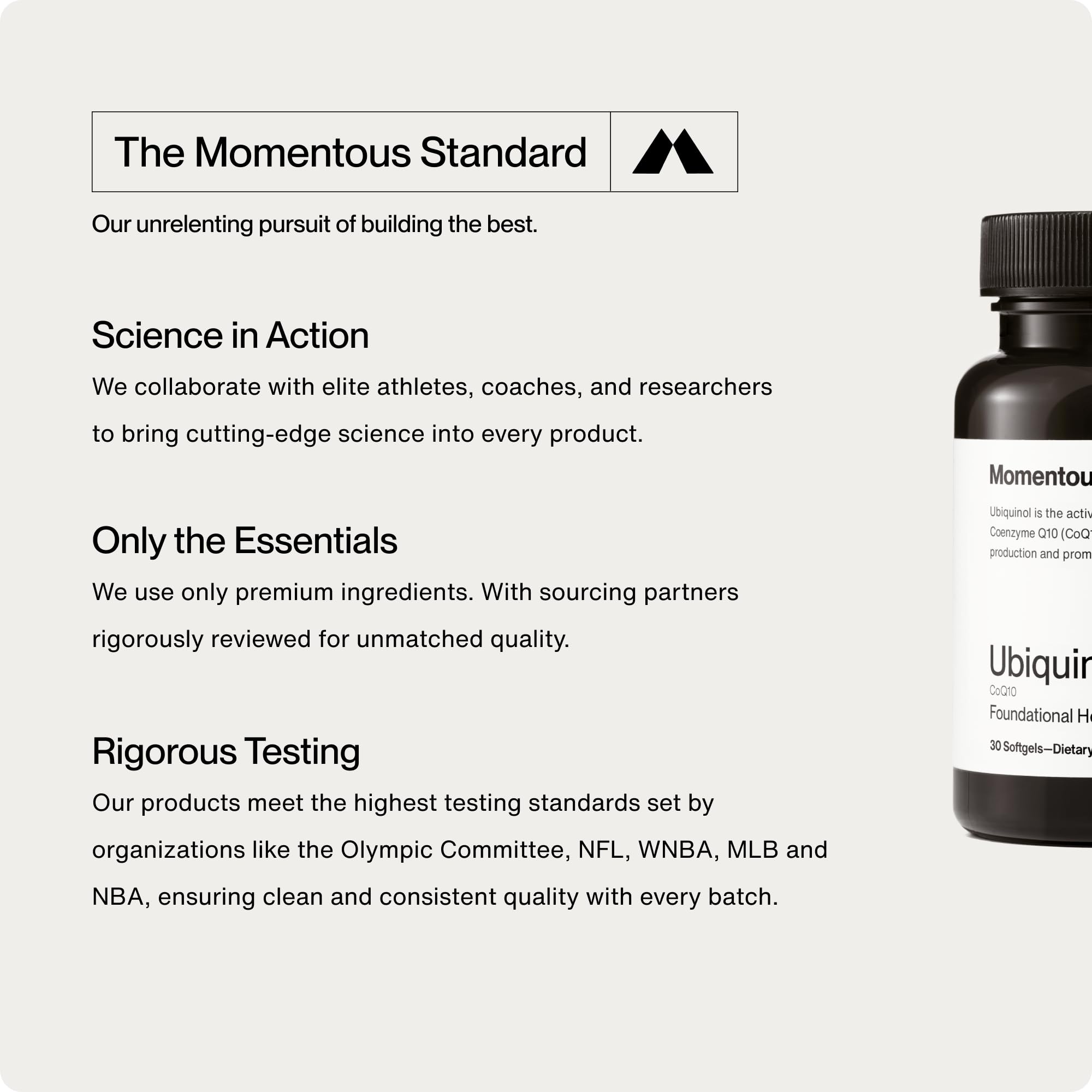 Momentous Ubiquinol bottle with 30 servings for easy routines.