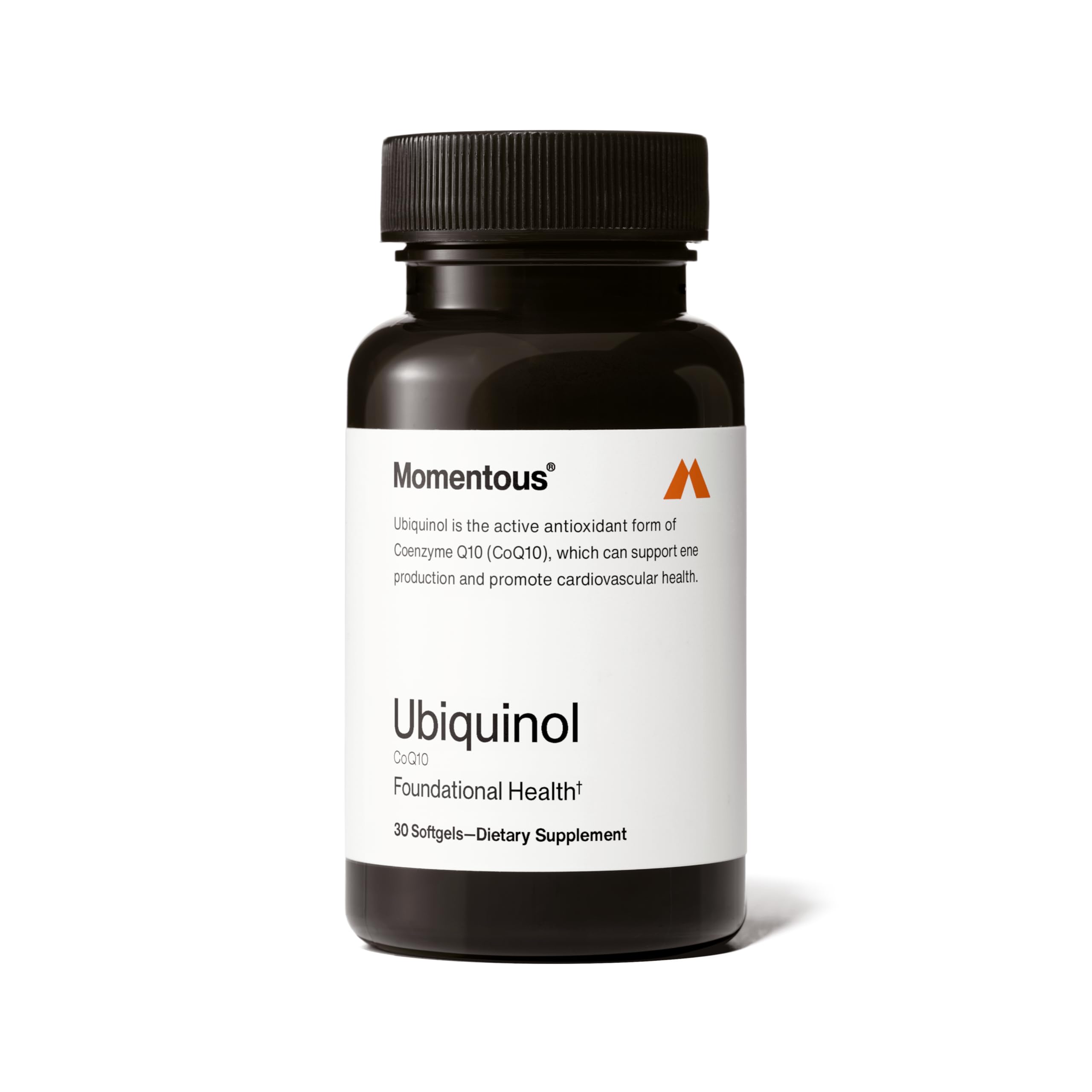 Momentous Ubiquinol softgel bottle supports daily energy and foundational health.