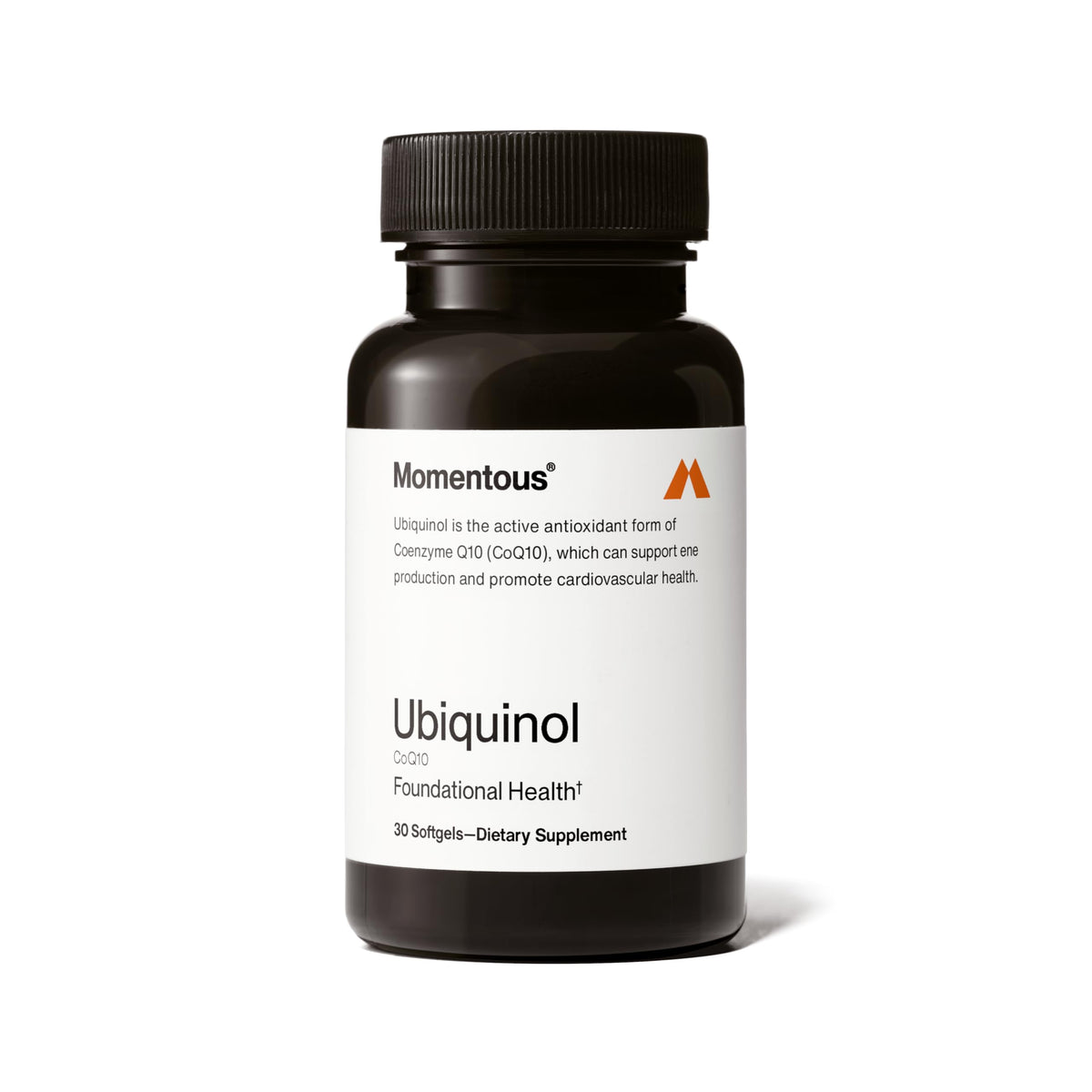 Momentous Ubiquinol softgel bottle supports daily energy and foundational health.