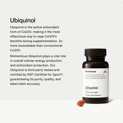 Momentous Ubiquinol softgel capsules close-up showing bioavailable ubiquinol.