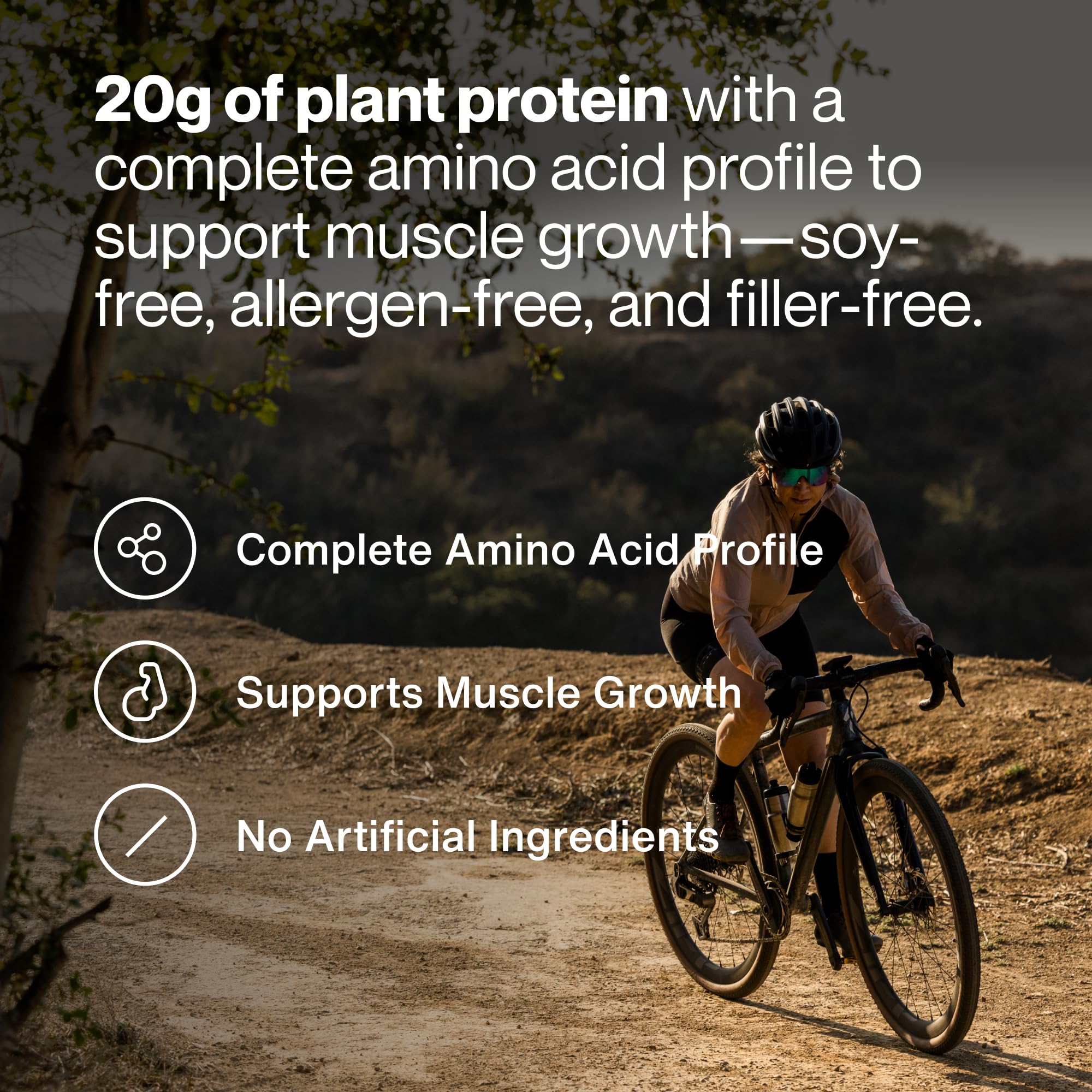 Momentous vegan protein scoop beside powder for easy daily fueling.