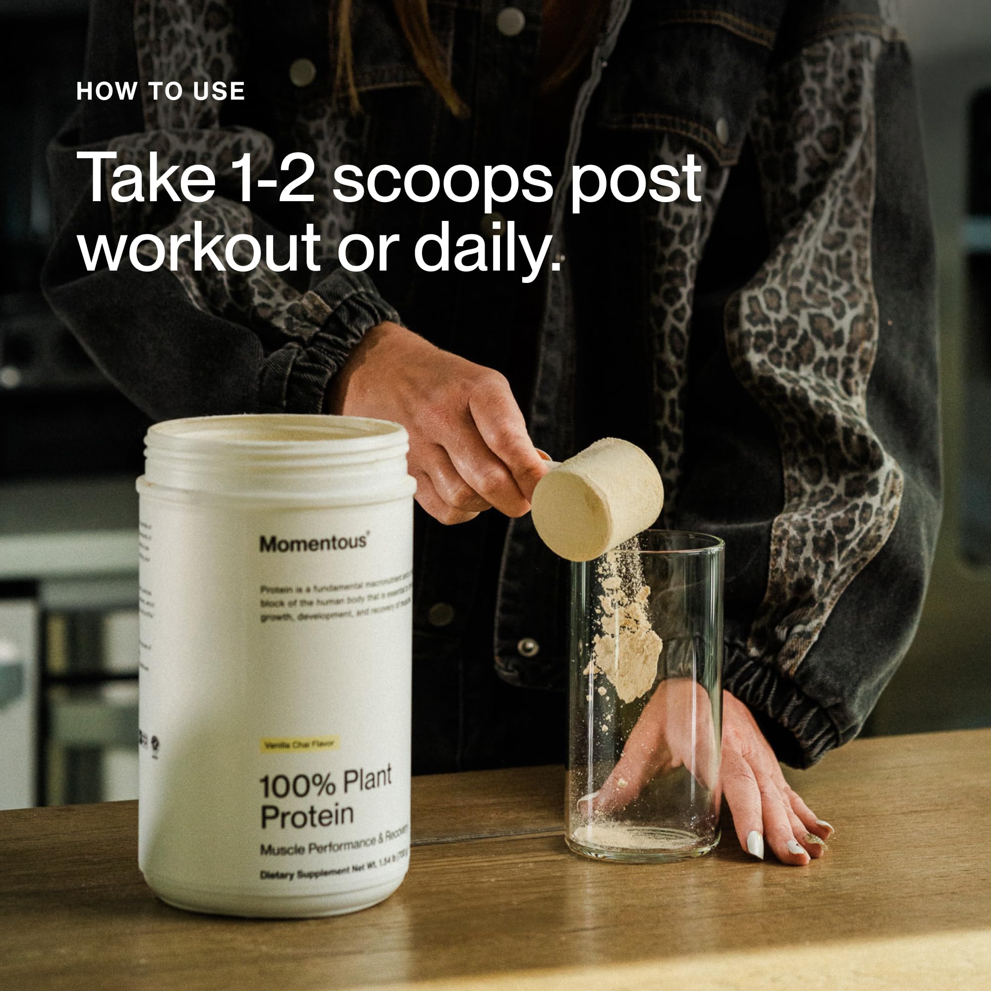 Momentous Vegan Protein Powder Vanilla Spice smoothie ready with creamy texture.