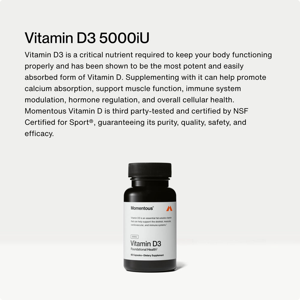 Momentous Vitamin D3 supports calcium absorption for strong bones and teeth.