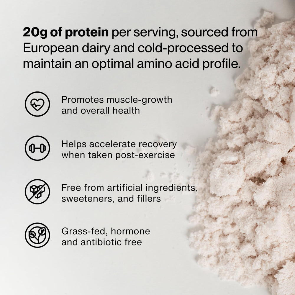 Momentous whey scoop beside bottle emphasizes convenient daily protein