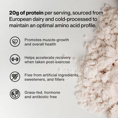 Momentous whey scoop beside bottle emphasizes convenient daily protein