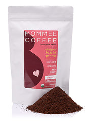 Mommee Coffee Decaf Ground Bag; full flavor with smooth caramel notes without caffeine.