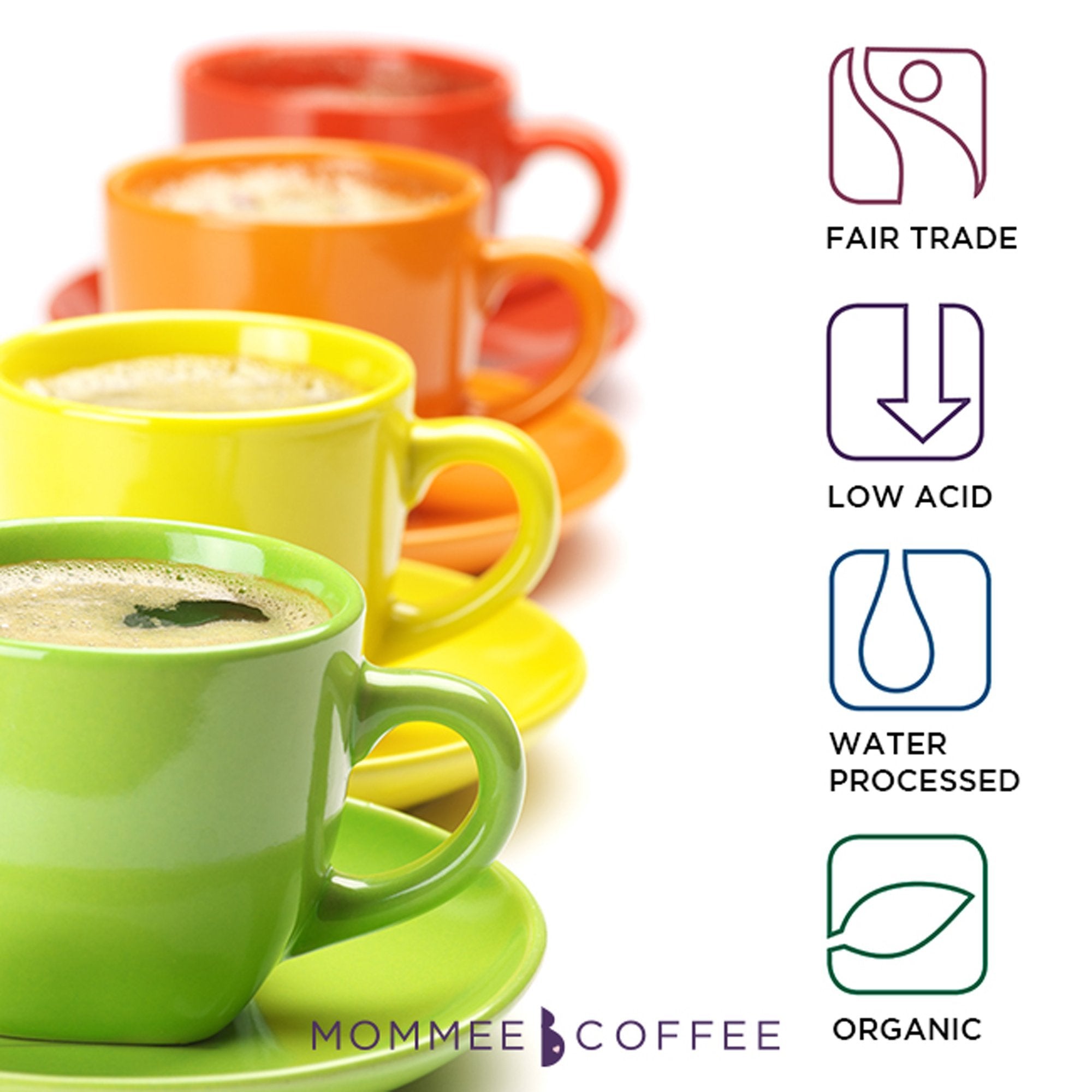 Aromatic steam rising from Mommee Half Caf evokes caramel sweetness
