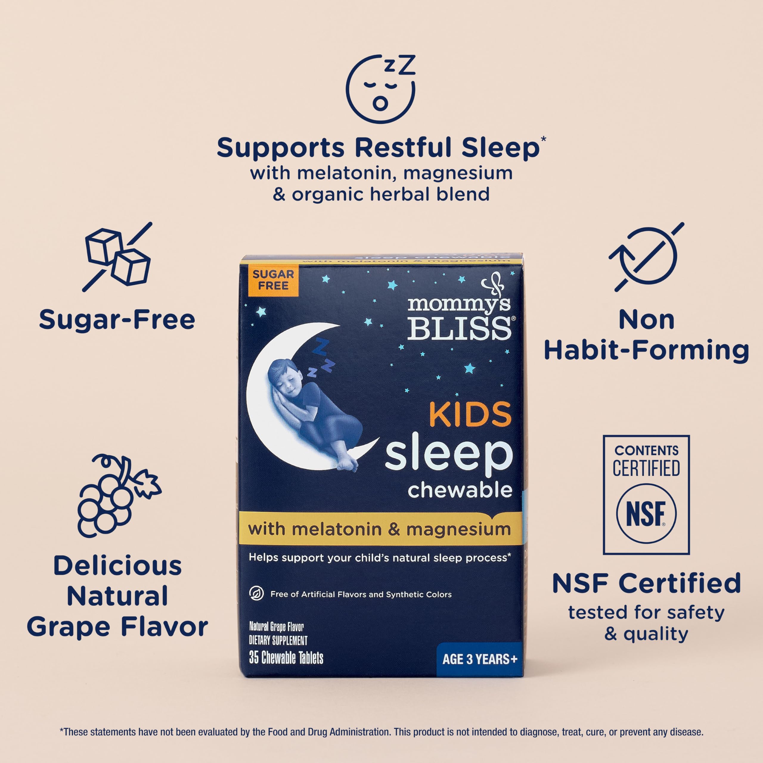 Mommy's Bliss Kids Sleep chewables highlight 1 mg melatonin for gentle nightly support.