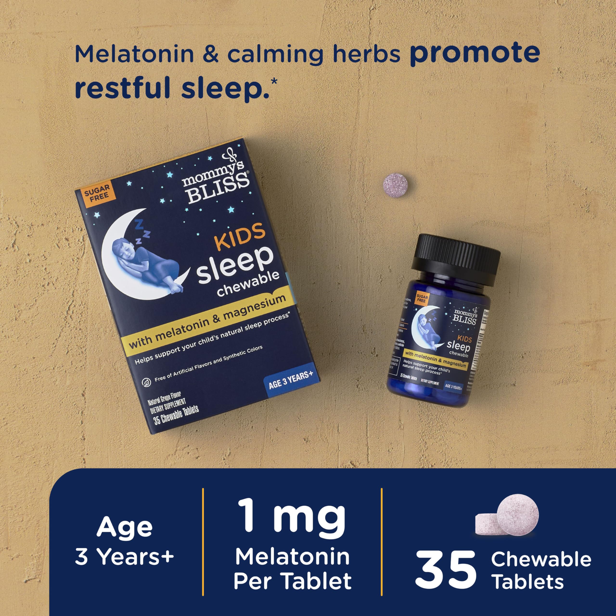 Mommy's Bliss Kids Sleep grape flavor chewables are kid-friendly at bedtime.