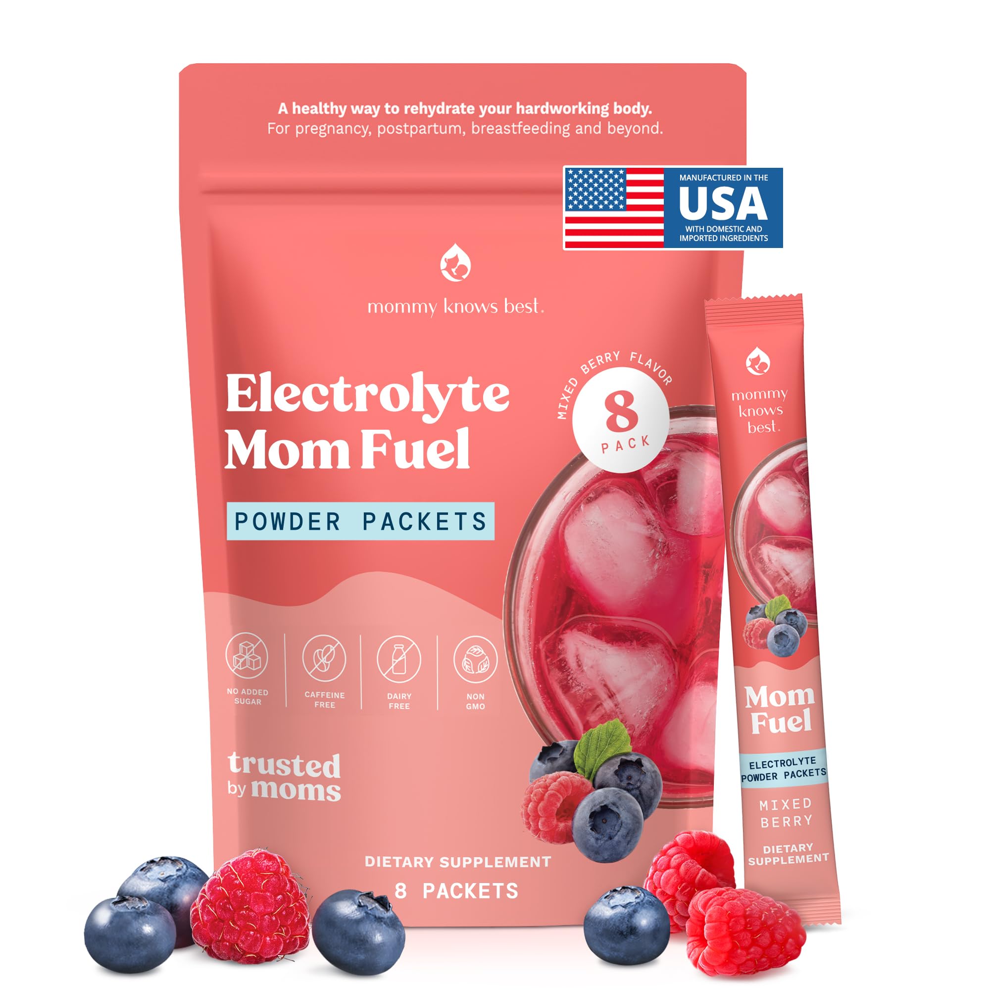 Mommy Knows Best Mom Fuel powder dissolving in water for refreshing hydration