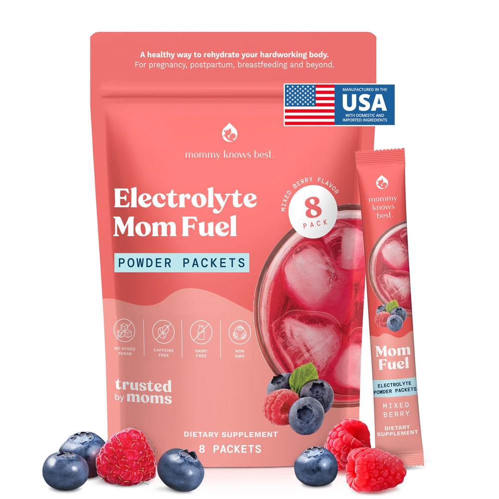 Mommy Knows Best Mom Fuel powder dissolving in water for refreshing hydration