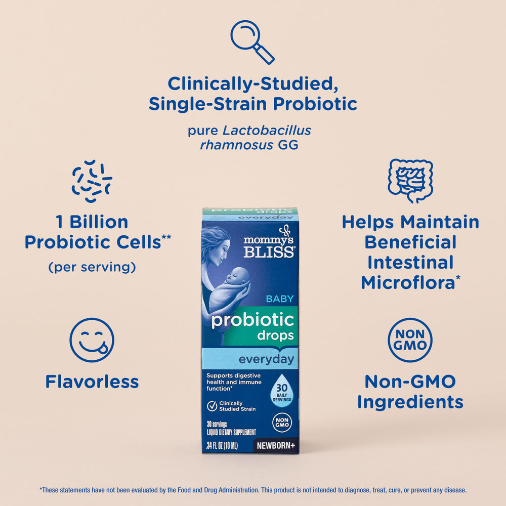 Probiotic drops mixed into breast milk or formula for gentle baby-friendly digestion