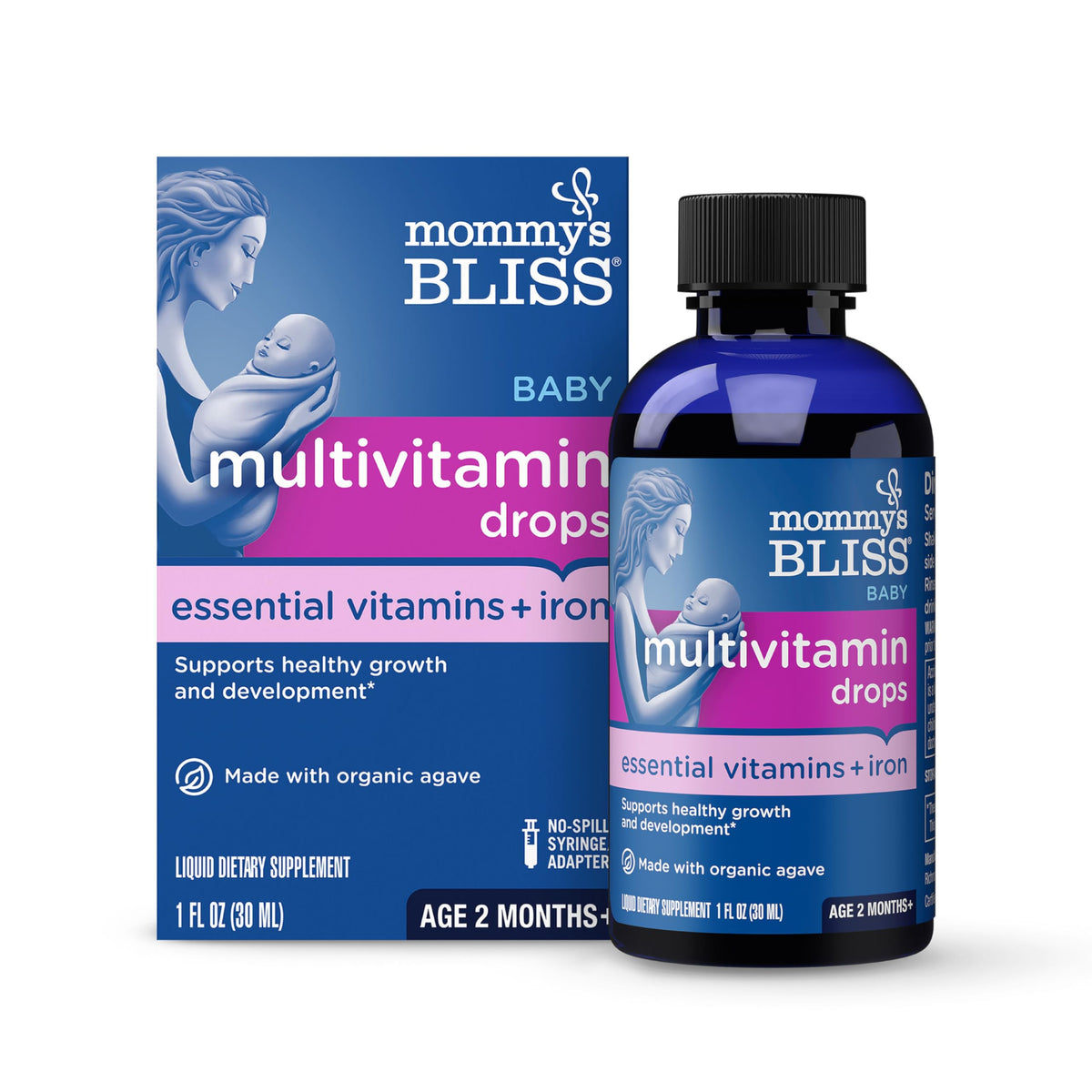Mommy's Bliss Baby Multivitamin + Iron bottle with grape flavor for easy daily dosing