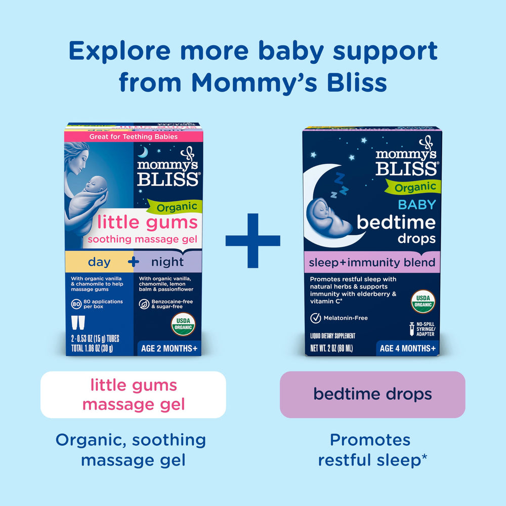 Mommy's Bliss infant immune support drops near caregiver essentials.