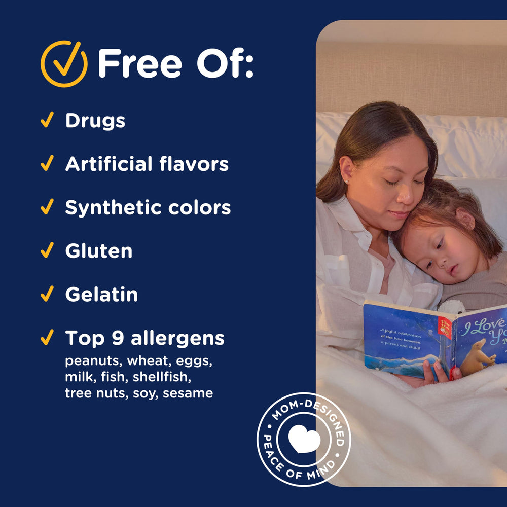 Strawberry-flavored chewable texture of Mommy's Bliss gummies for bedtime