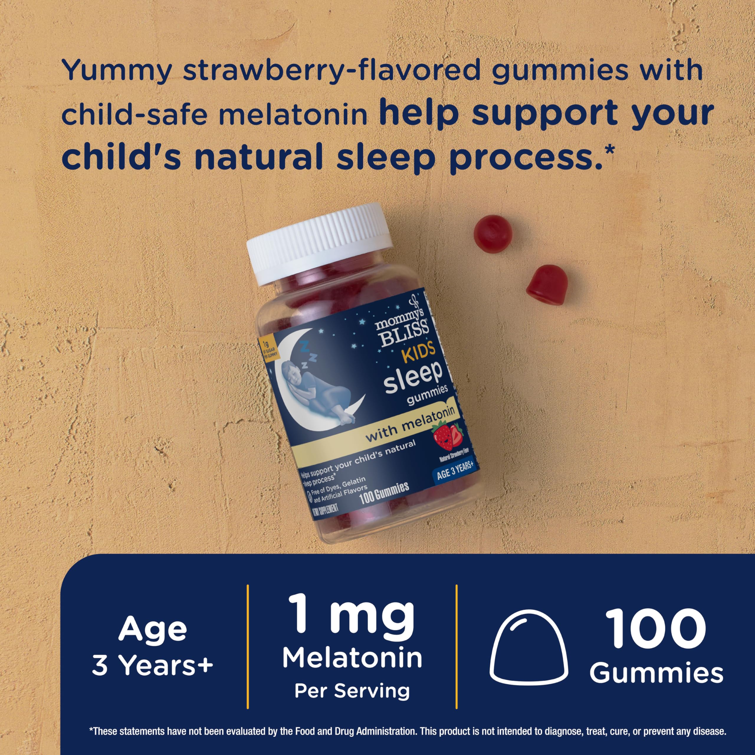 Mommy's Bliss Kids Sleep Melatonin Gummies strawberry flavor appeals to kids at night