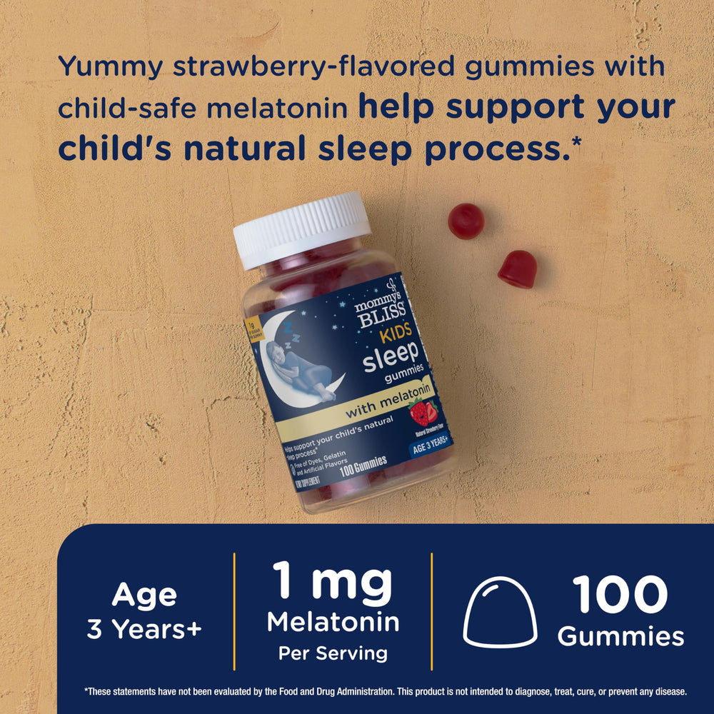 Mommy's Bliss Kids Sleep Melatonin Gummies strawberry flavor appeals to kids at night