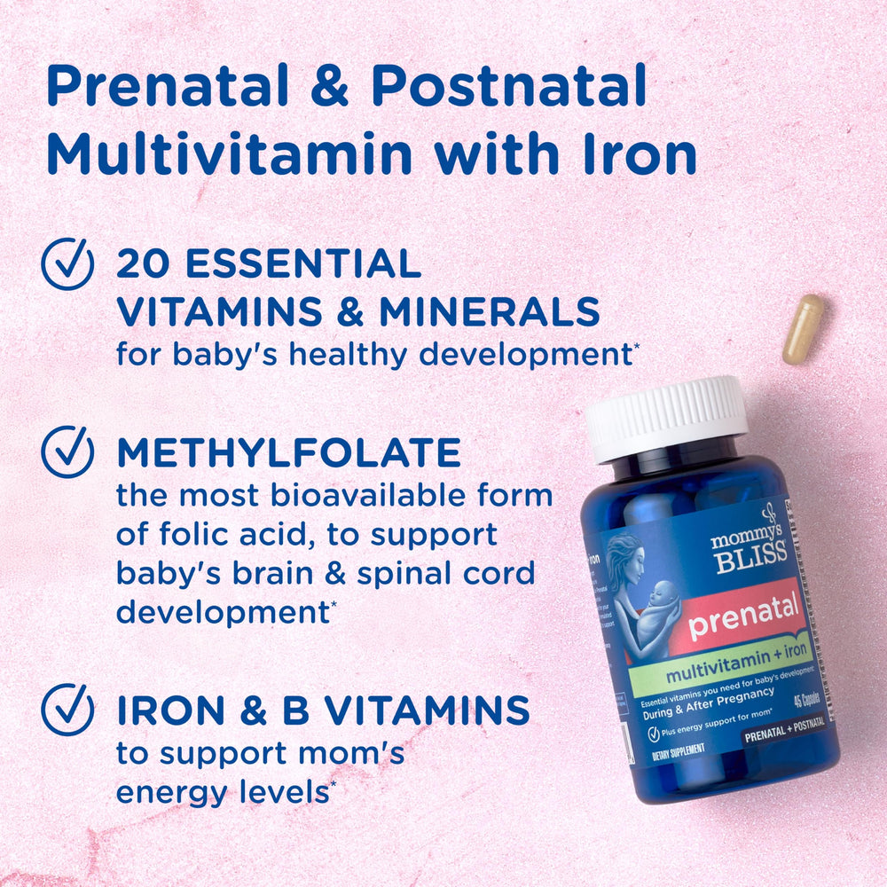 Mommy's Bliss prenatal capsules ready to swallow for daily use.
