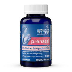 Mommys Bliss prenatal multivitamin bottle showing complete prenatal support.