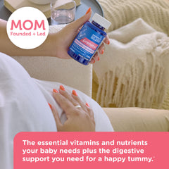 Mommys Bliss probiotic capsules promoting gut balance during pregnancy.