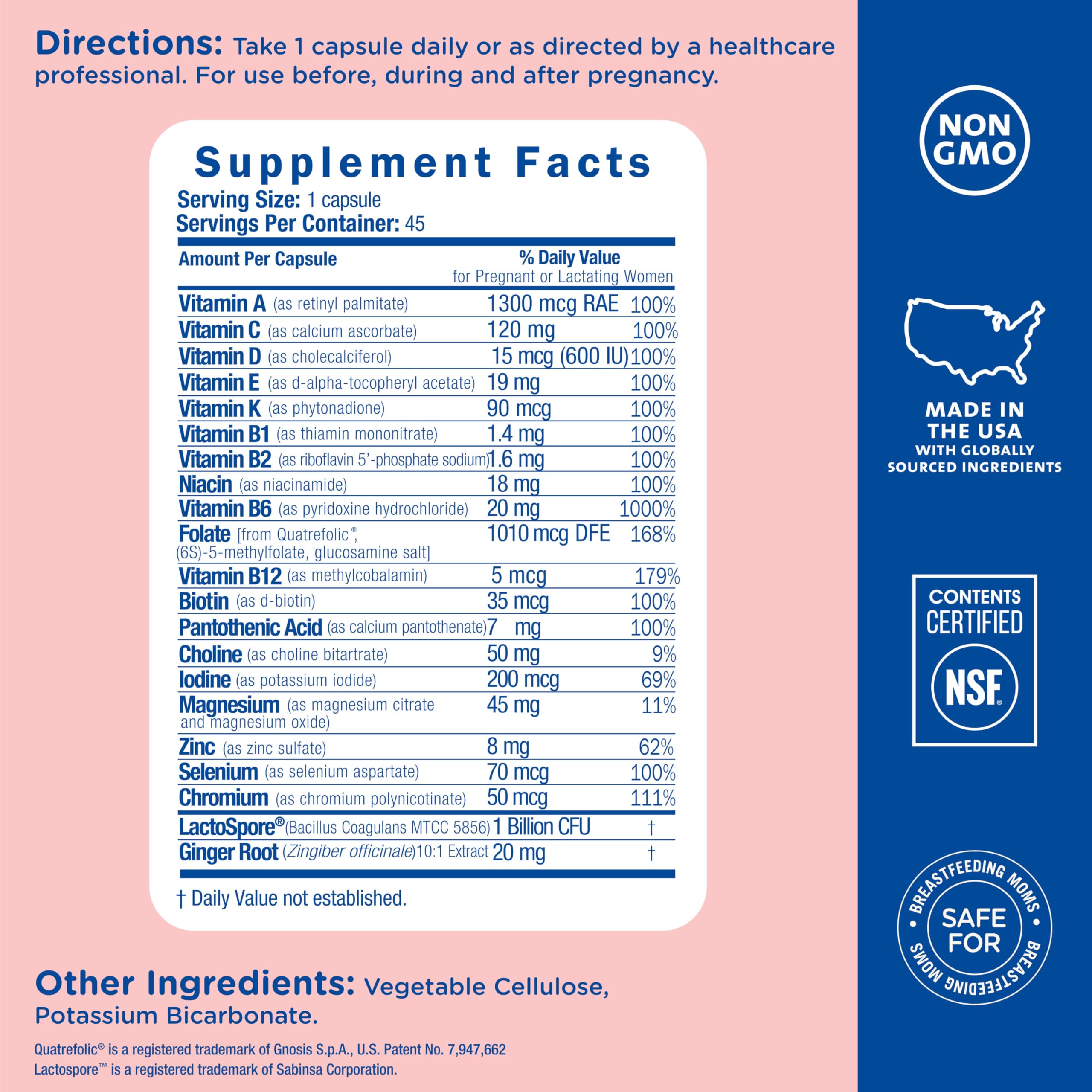 Mommys Bliss vegan gluten-free label highlights allergen-friendly prenatal nutrition.