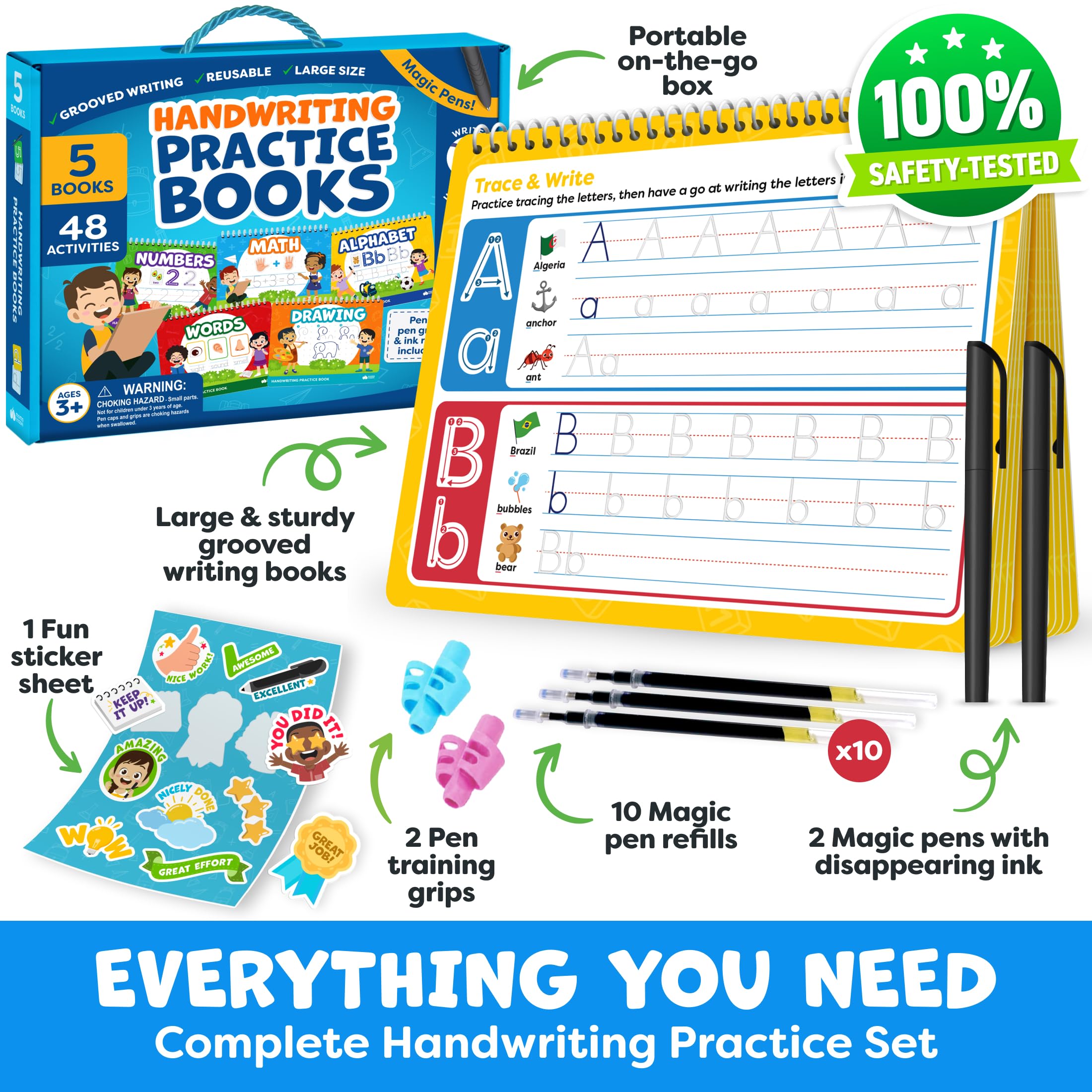 Grooved writing books with alphabet and numbers for focused tracing and readiness