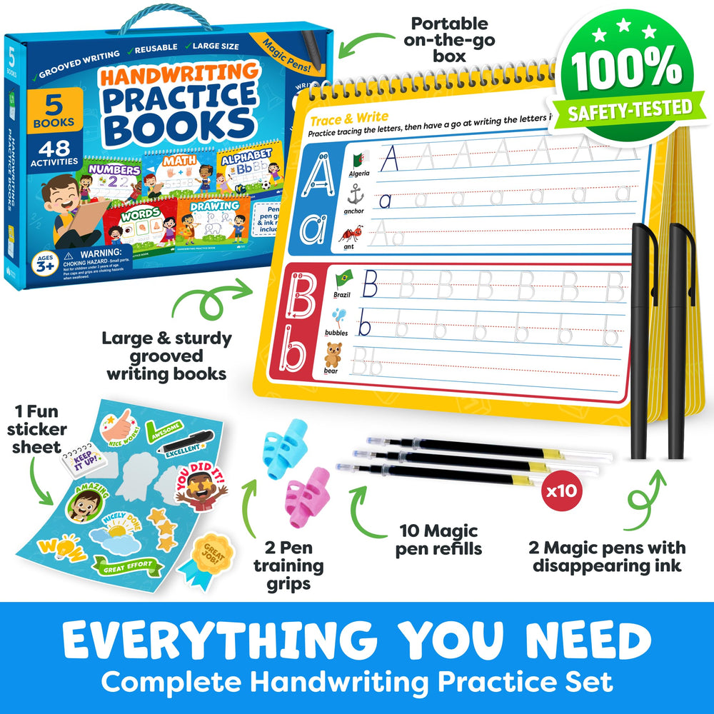 Grooved writing books with alphabet and numbers for focused tracing and readiness