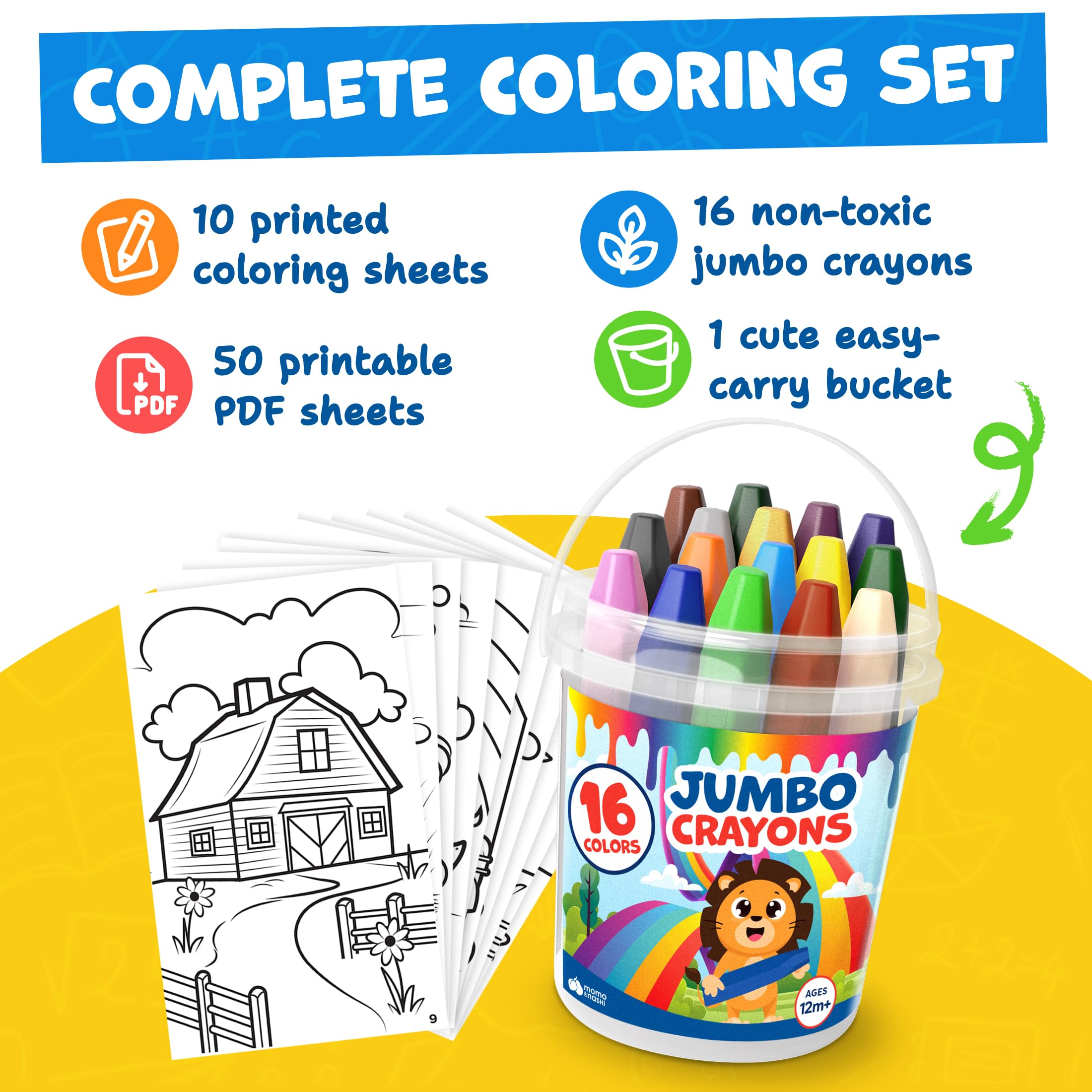 Momo & Nashi jumbo crayons with ergonomic hexagonal grip promote steady coloring.