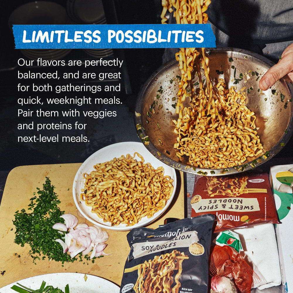 Momofuku ramen nutrition panel noting 12g plant-based protein per serving