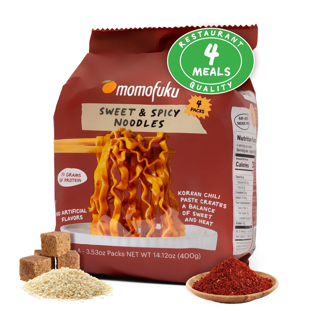 MOMOFUKU Sweet and Spicy Noodles 4-pack, quick weeknight dinners.