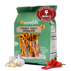 Momofuku Tingly Chili Noodles in a bowl, bold aroma and satisfying heat