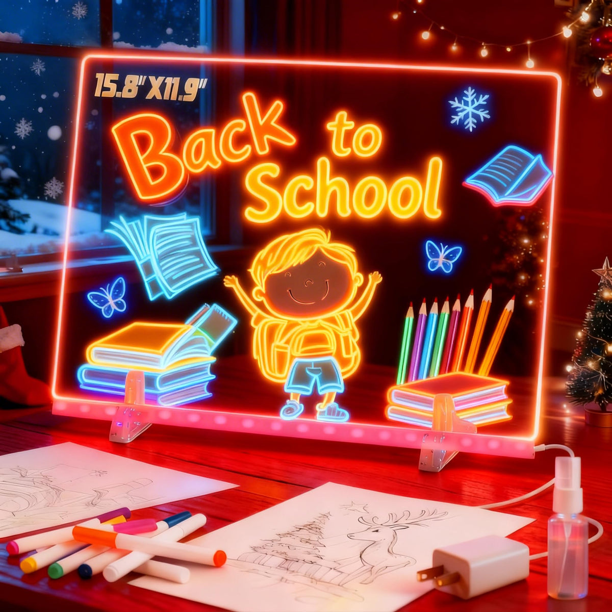 Momozzle LED drawing board with illuminated writing surface for kids' creativity.