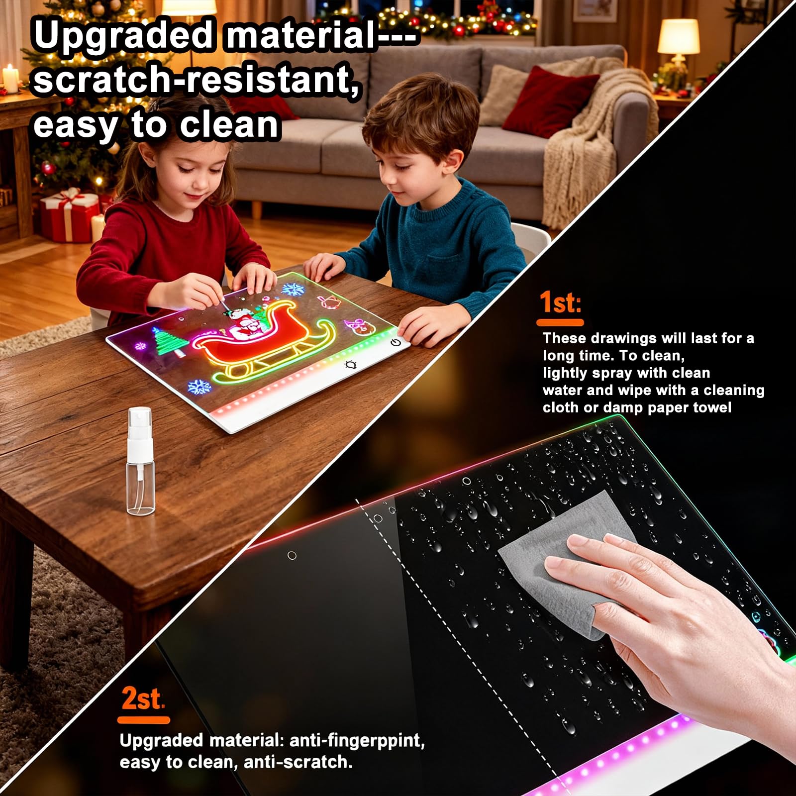 Momozzle scratch-resistant acrylic surface wipes clean with microfiber cloth