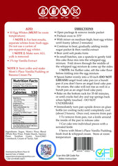 Mom's Place angel food cake mix ingredients laid out, non-GMO and allergen-conscious base.