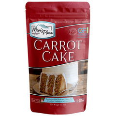 Mom's Place Gluten-Free carrot cake mix box, perfect for allergen-friendly baking at home.
