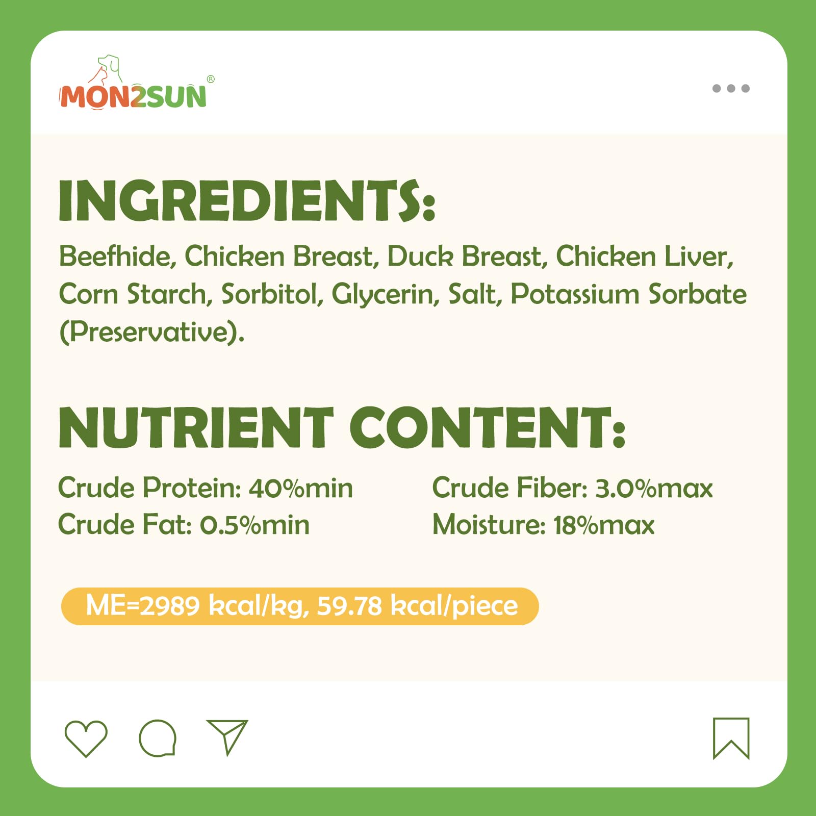 MON2SUN ingredients highlight real meat and natural components