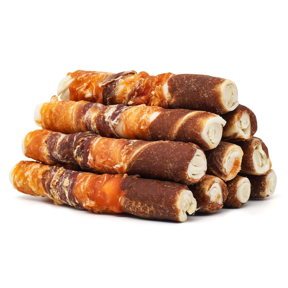 MON2SUN Dog Treats triple flavor 6-inch chew with chicken liver, duck, wrapped rawhide