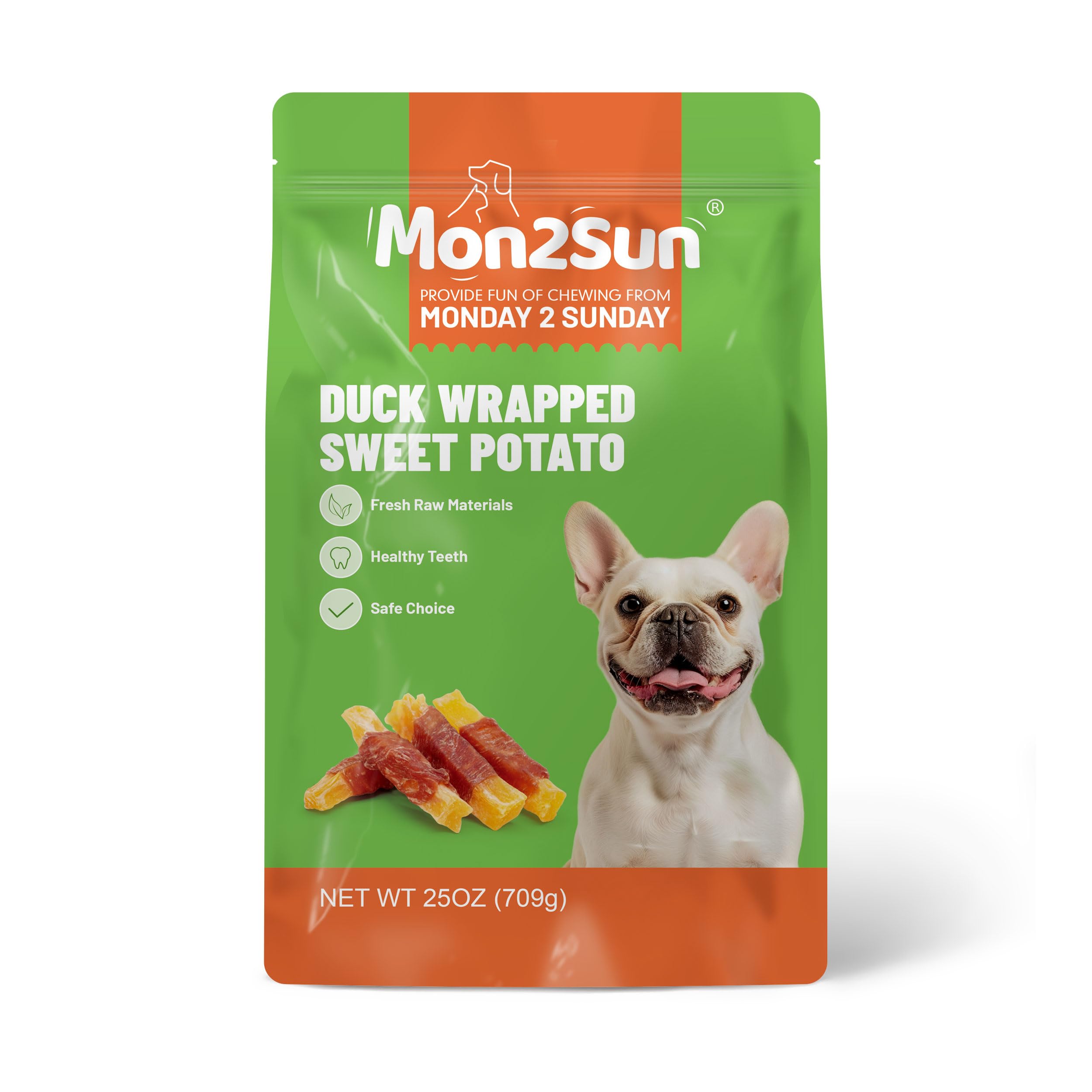 MON2SUN Duck Wrapped Sweet Potato treats suitable for all breeds.