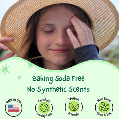 MONA aluminum-free badge emphasizes a gentle skin-safe formula