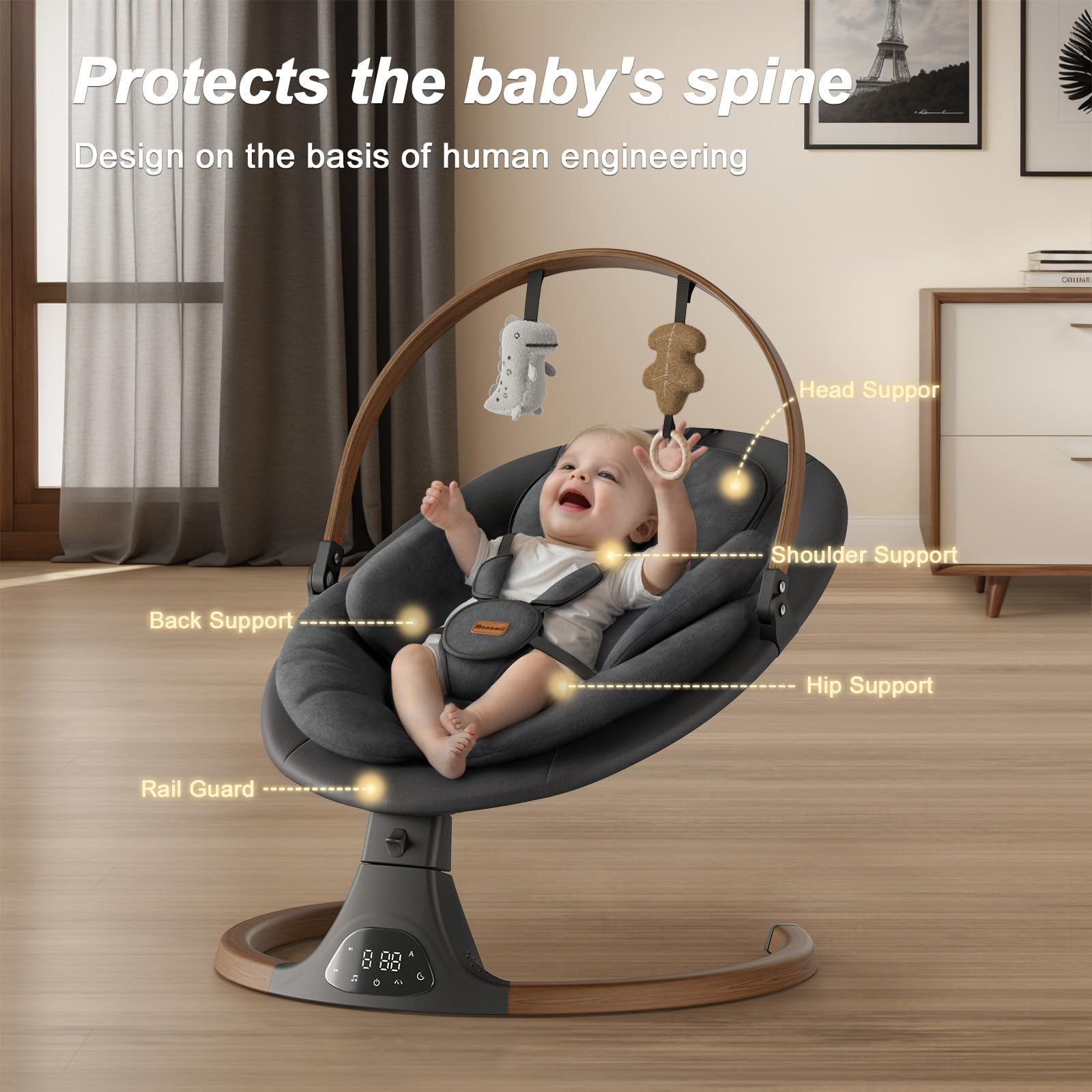 Monamii baby swing Bluetooth music speaker provides soothing soundscape for baby comfort