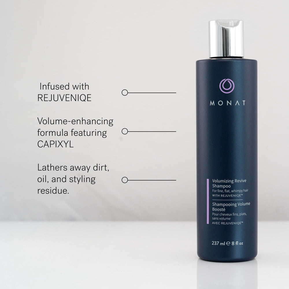 MONAT Volumizing Conditioner close-up demonstrating soft, bouncy hair after wash.