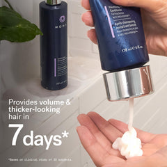MONAT Volumizing Shampoo lather close-up showing light cleanse.